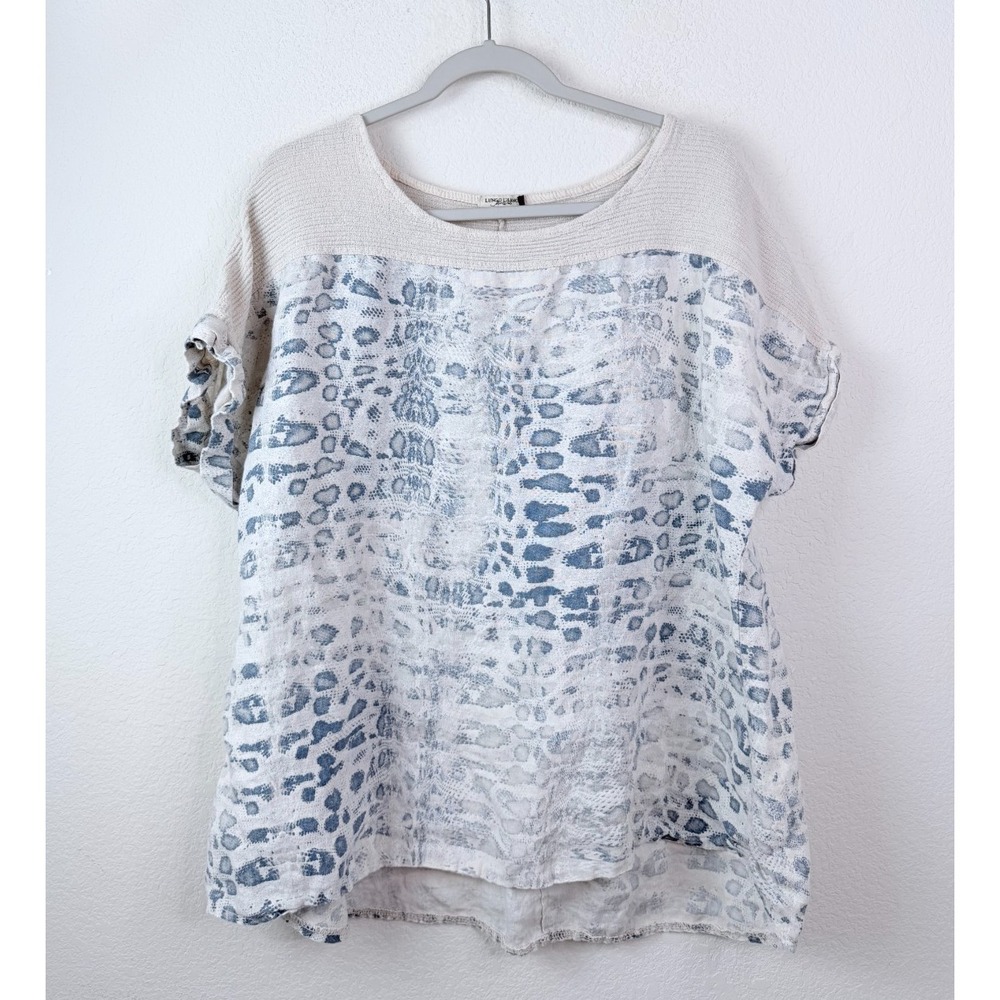 Lungo L'Arno 100% Linen Top Womens 2X Abstract Print Made in Italy Coastal Beach